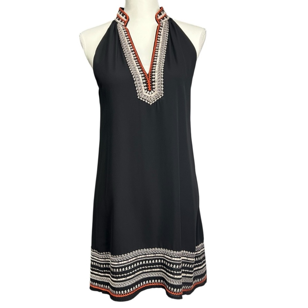 THML Women’s Embroidered Racerback Lined Black Dress Size Small Orange Cream